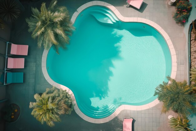 Vue aérienne de la piscine vide de l'hôtel de luxe Illustration de l'IA générative