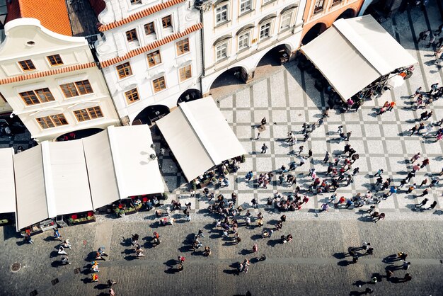 Vue aérienne de la place de la vieille ville de Prague. République Tchèque