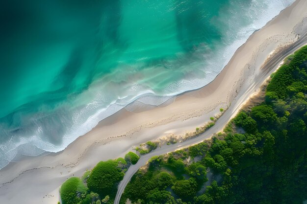 Vue aérienne de la plage et de l'eau