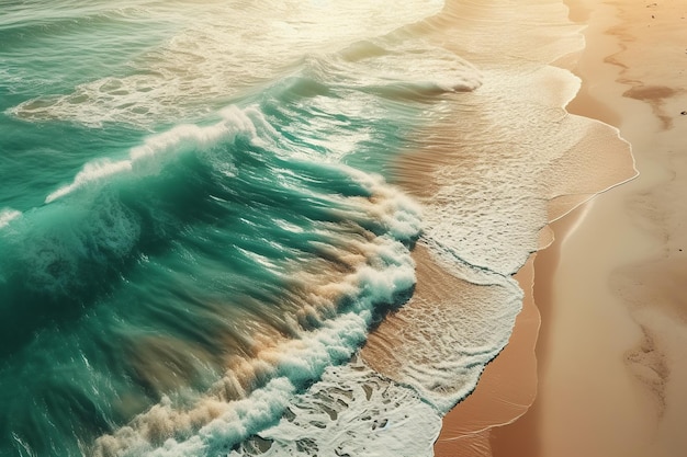 Vue aérienne d'une plage d'été bleu océan et vagues Generative AI