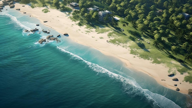 Photo vue aérienne de la plage et de l'océan