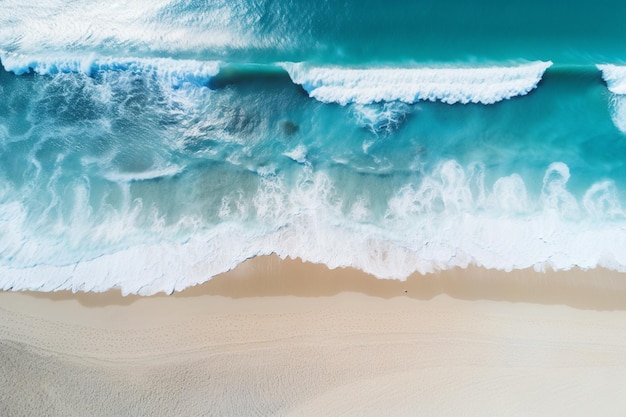 vue aérienne d'une plage avec une planche de surf et un générateur de vagues ai