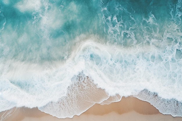 vue aérienne d'une plage avec une planche de surf et un générateur de vagues ai