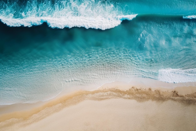 vue aérienne d'une plage avec une planche de surf et un générateur de vagues ai