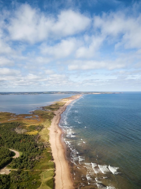 Vue aérienne d'une plage de sable sur l'océan Atlantique