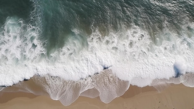 Vue aérienne d'une plage avec des vagues et de la mousse