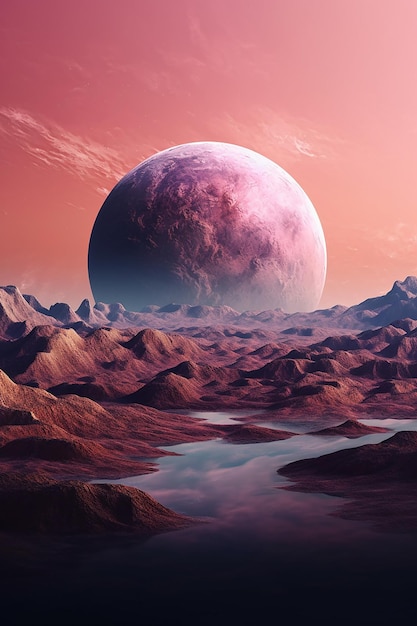 vue aérienne de la planète rose pastel et violette