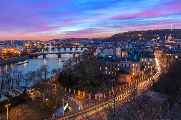 Vue aérienne, de, ponts, dans, prague, république tchèque