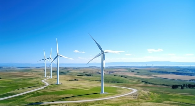 Vue aérienne de la production d'éoliennes dans un parc éolien