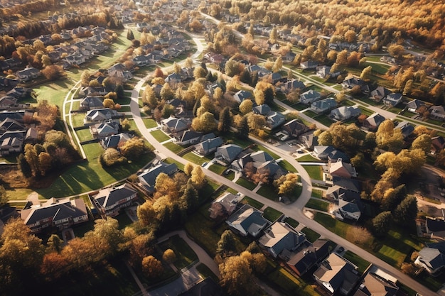 Photo vue aérienne d'un quartier résidentiel de banlieue.