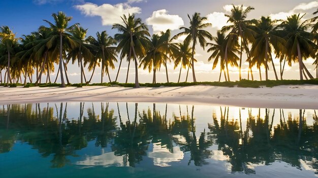 Vue aérienne des reflets des palmiers dans l'eau turquoise de la mer