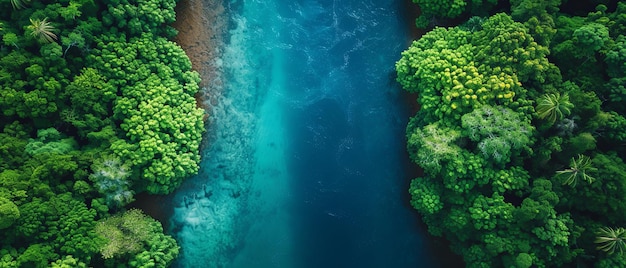 Vue aérienne d'une rivière entourée d'arbres