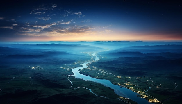 vue aérienne des rivières d'europe la nuit paysage