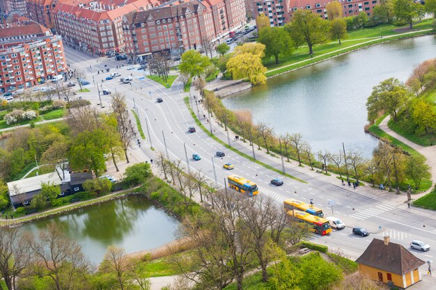 Vue aérienne d&#39;une route de banlieue à Copenhague