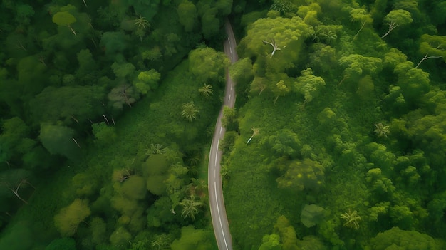 Vue aérienne d'une route à travers la jungle