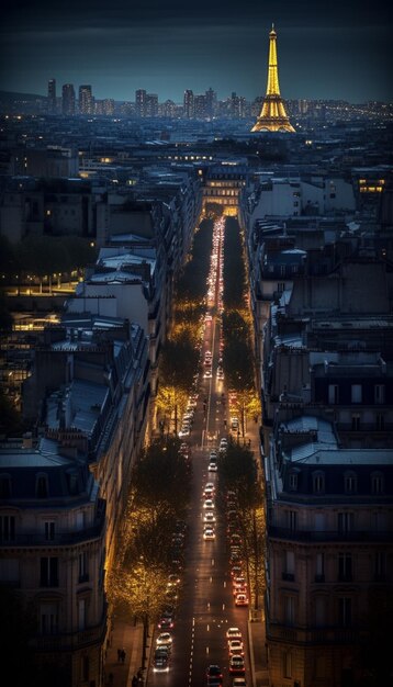 Photo vue aérienne d'une rue de la ville avec une tour au loin ia générative