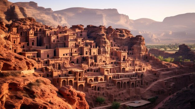 Vue aérienne des ruines du grès rosé de Petra