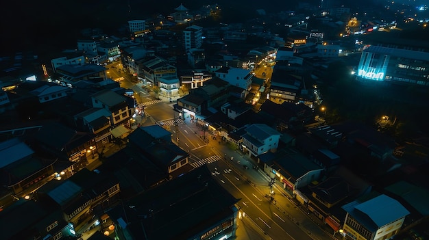 Vue aérienne de la scène nocturne du village de Jioufen à Taïwan La scène colorée de la nuit de l'IA générative