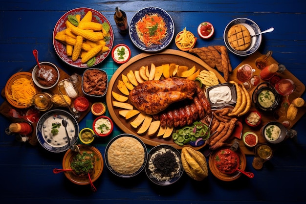 Vue aérienne d'une table pleine de nourriture