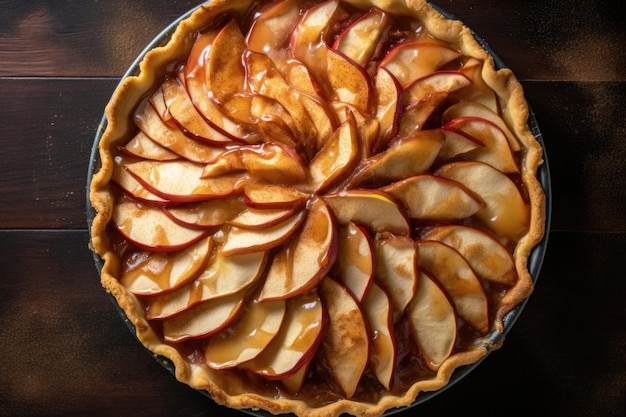 Vue aérienne d'une tarte aux pommes avec un motif découpé en étoile sur la croûte