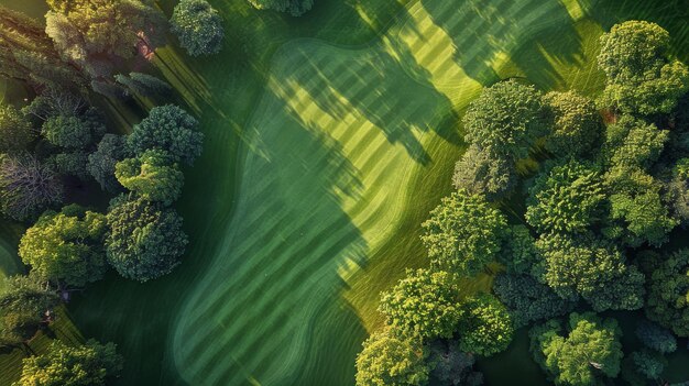 Vue aérienne d'un terrain de golf entouré d'arbres