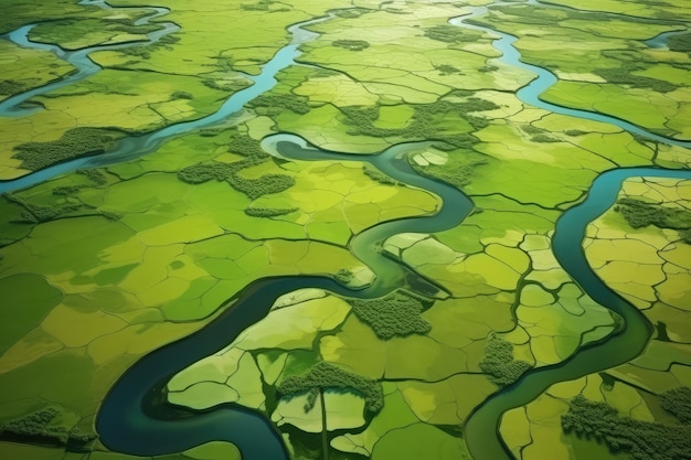 Vue aérienne des terres agricoles cultivées