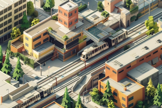 Photo vue aérienne d'un train traversant une ville idéale pour les concepts de transport