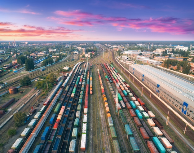 Vue Aérienne De Trains De Marchandises Colorés