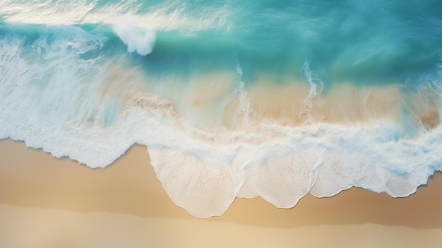 Une vue aérienne tranquille des douces vagues qui baignent une plage de sable fin