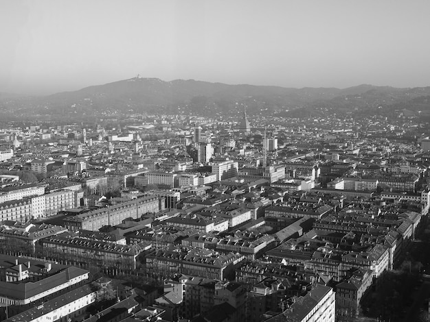 Vue aérienne de Turin en noir et blanc