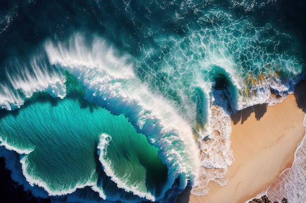 Vue aérienne d'une vague de mer tropicale