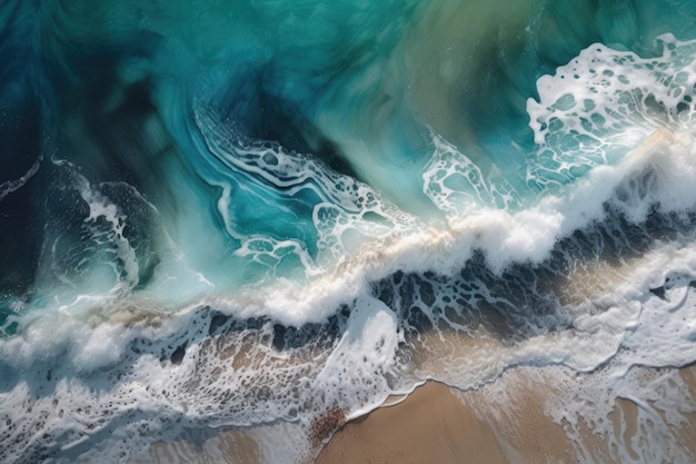 Une vue aérienne des vagues de l'océan et de l'IA générative du sable