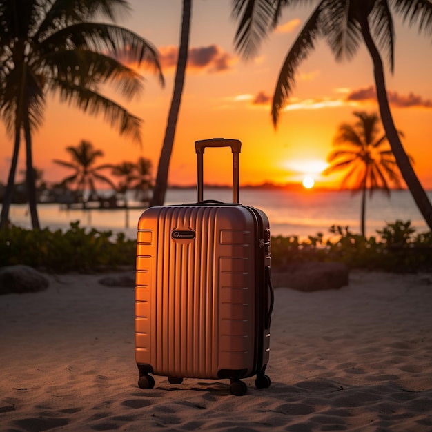 Vue aérienne d'une valise sur une plage