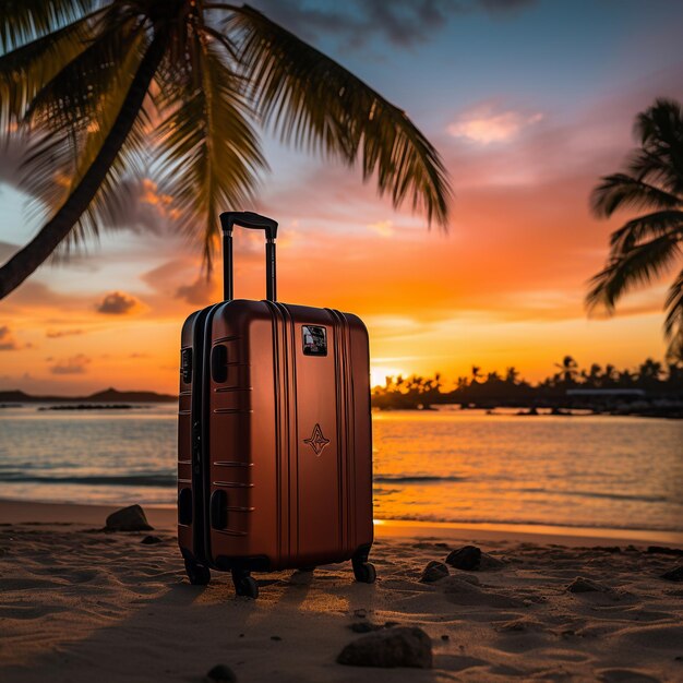 Vue aérienne d'une valise sur une plage