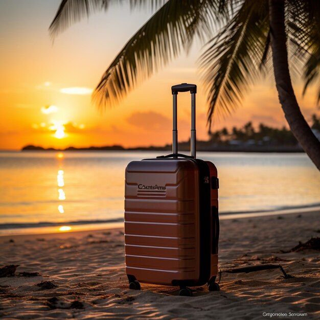 Vue aérienne d'une valise sur une plage