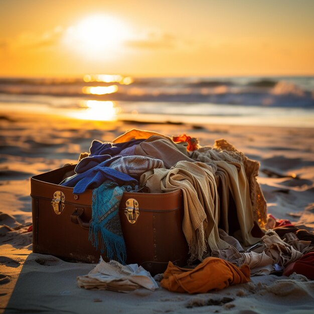 Vue aérienne d'une valise sur une plage