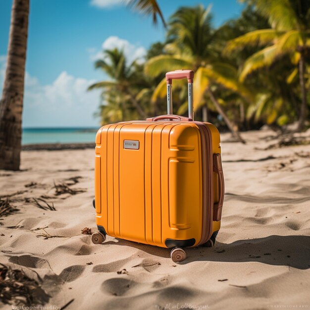 Vue aérienne d'une valise sur une plage