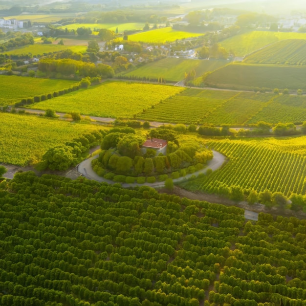 vue aérienne d'un vignoble vert et luxuriant