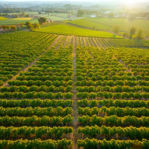 vue aérienne d'un vignoble vert et luxuriant