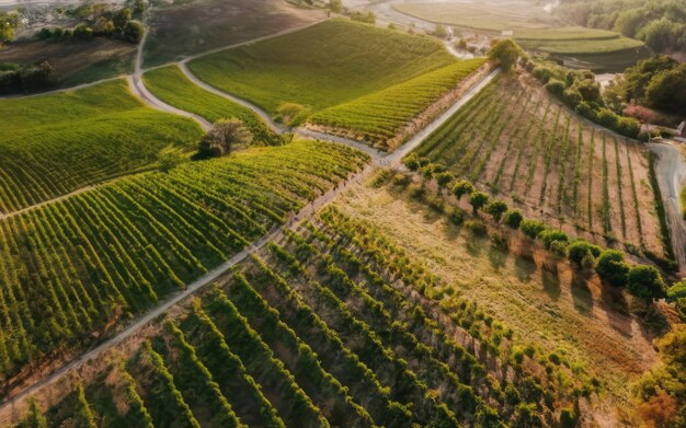 vue aérienne d'un vignoble vert et luxuriant