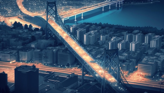 Vue aérienne d'une ville centre-ville et fond de pont