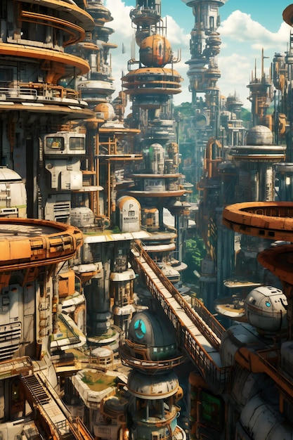 Vue aérienne de la ville du paysage urbain futuriste