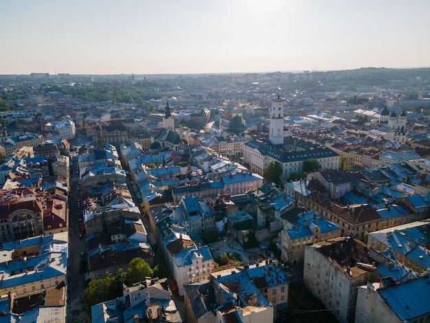 Vue aérienne de la ville d'été de Lviv