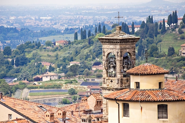 Vue aérienne de la ville haute de Citta Alta à Bergame Italie