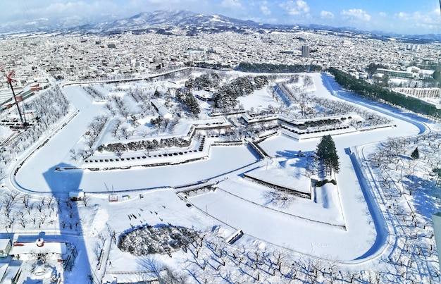 Photo vue aérienne de la ville en hiver