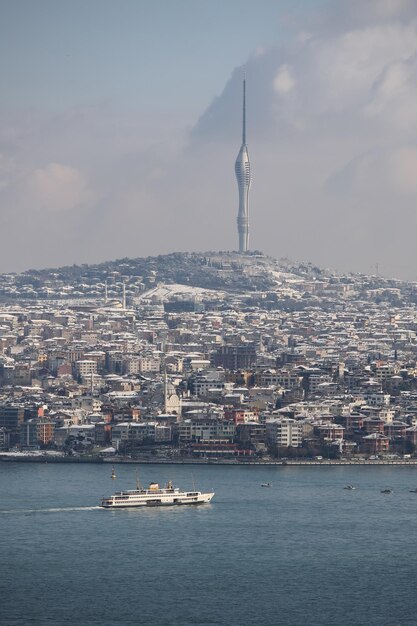Vue aérienne de la ville d'Istanbul en jour de neige