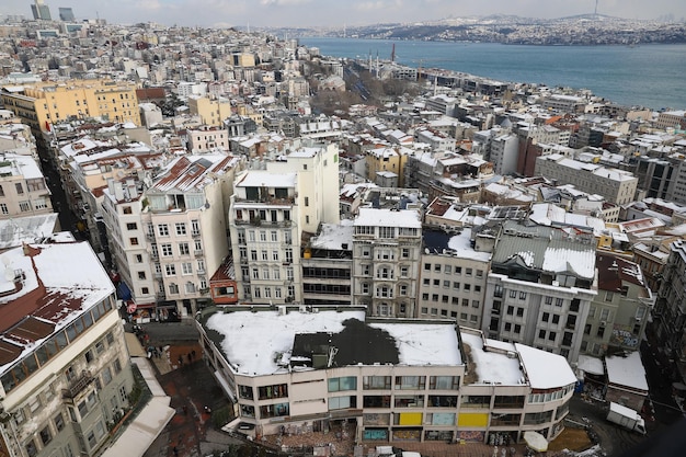 Vue aérienne de la ville d'Istanbul en jour de neige