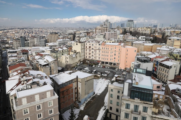 Vue aérienne de la ville d'Istanbul en jour de neige