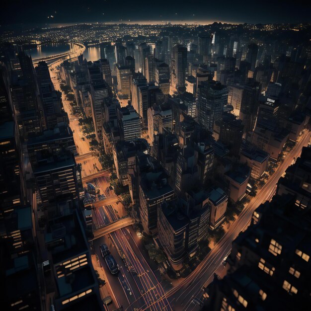 Vue aérienne de la ville de New York Manhattan la nuit