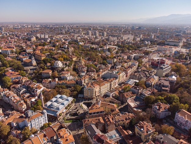 Vue aérienne de la ville de Plovdiv Bulgarie